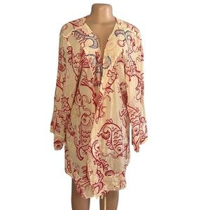 OndandeMar Red and Cream Patterned Fish Swim Cover Up